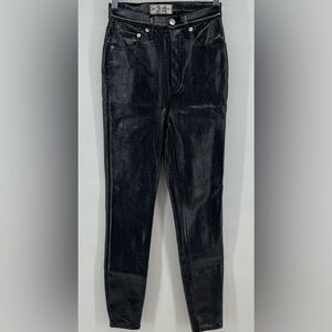 Free People ‎ We The Free  Liquid Black Button Fly Skinny Jean Faux Leather 24